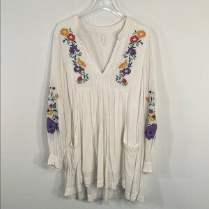 Free People Mia Gauze Embroidered Long Sleeve Mini Dress Sz S